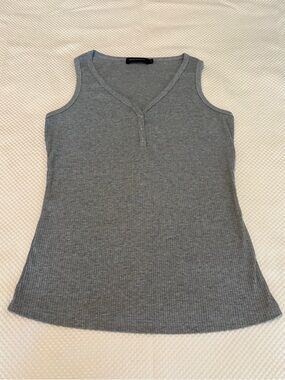 MEROKEETY Ribbed Henley Tank Top Gray Size Small NWOT